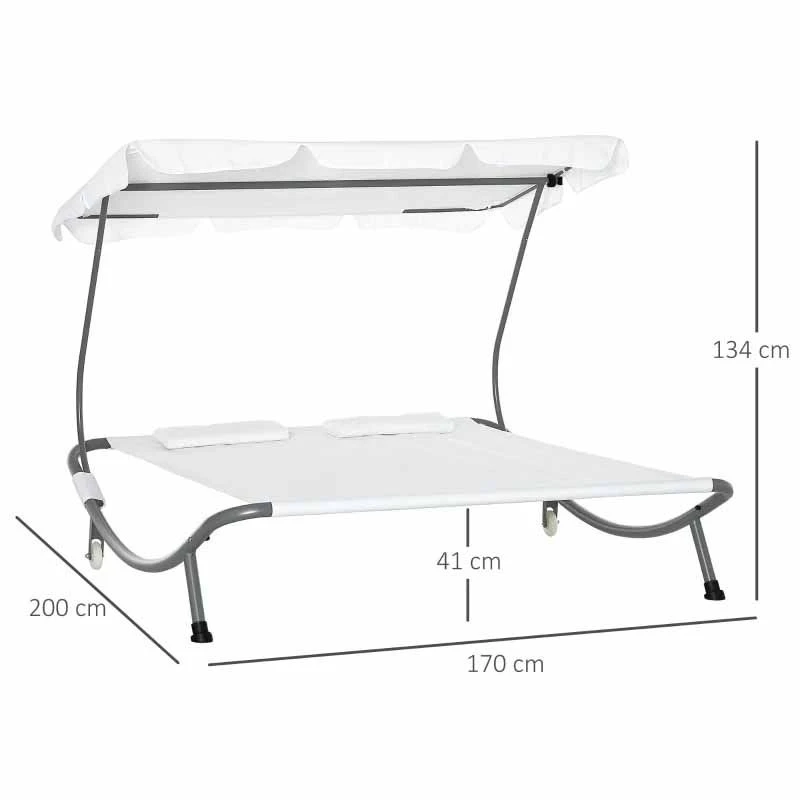Outsunny Double Hammock Sun Lounger With Canopy - Cream White - 84B-174CW - Image 7