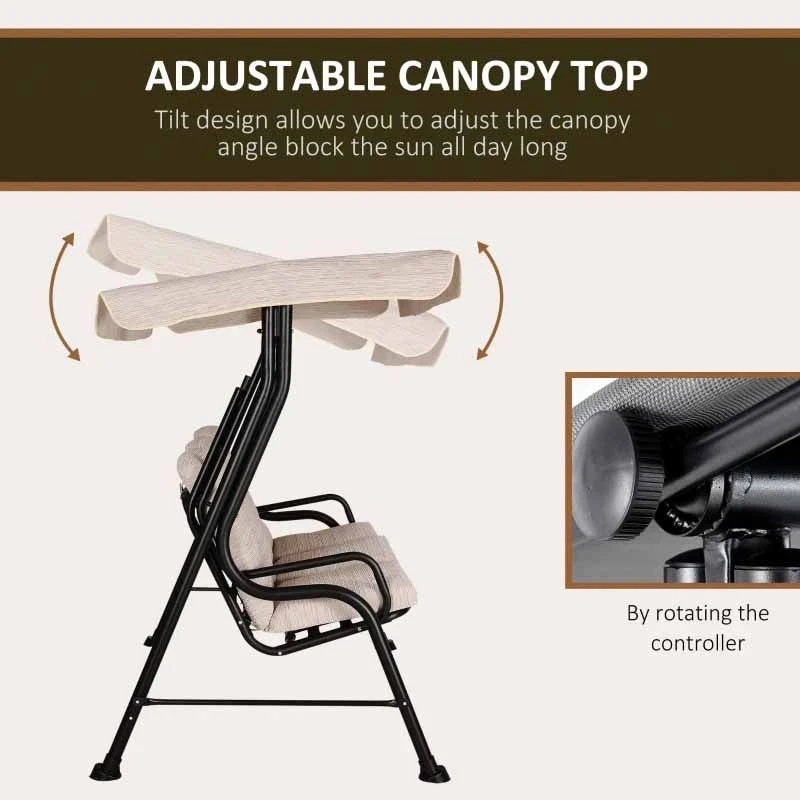 Outsunny 3-Seater Garden Swing Chair With Cushions - Beige - 84A-140V70BG - Image 7