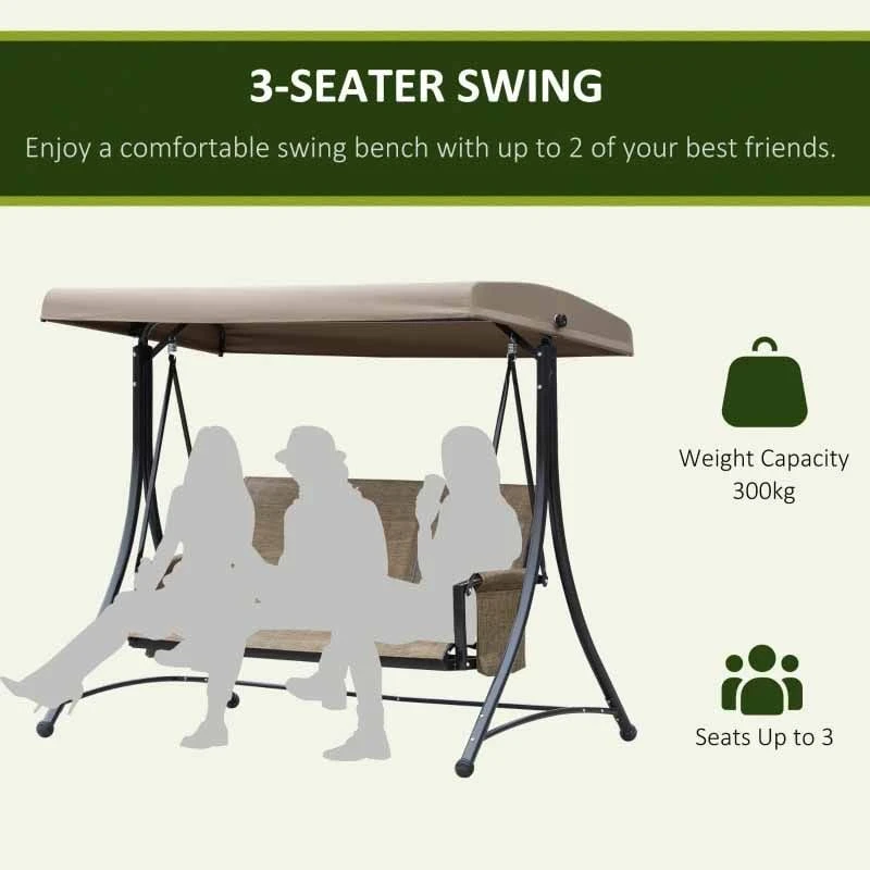 Outsunny 3 Person Porch Swing Chair With High Back - Brown - 84A-110V01 - Image 4