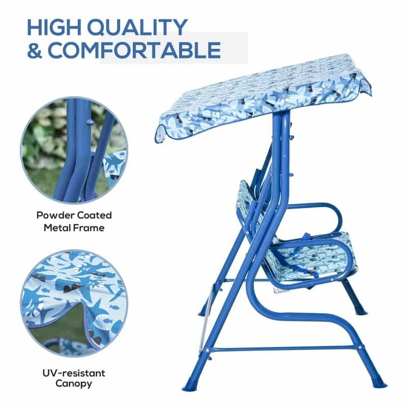 Outsunny 2-Seater Kids Canopy Garden Swing Chair - Blue- 312-026 - Image 8