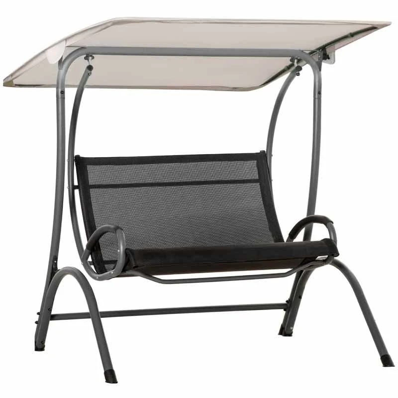 Outsunny 2 Seater Curve Swing Chair With Canopy - Beige / Black - 84A-214 - Image 5