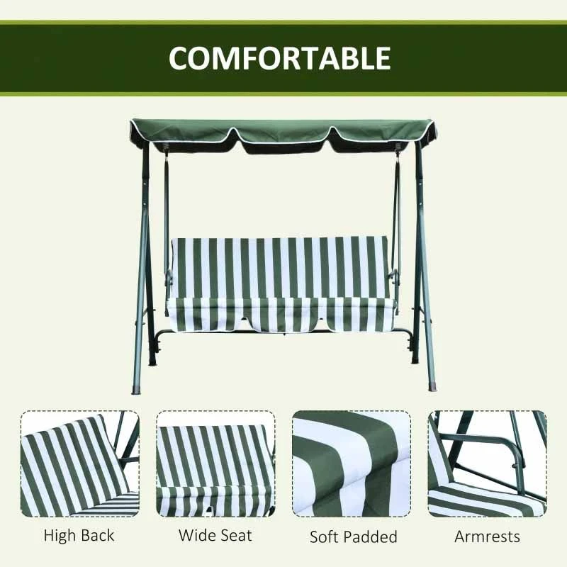 Outsunny 3-Seater Garden Swing Chair - Green - 84A-054V01 - Image 7