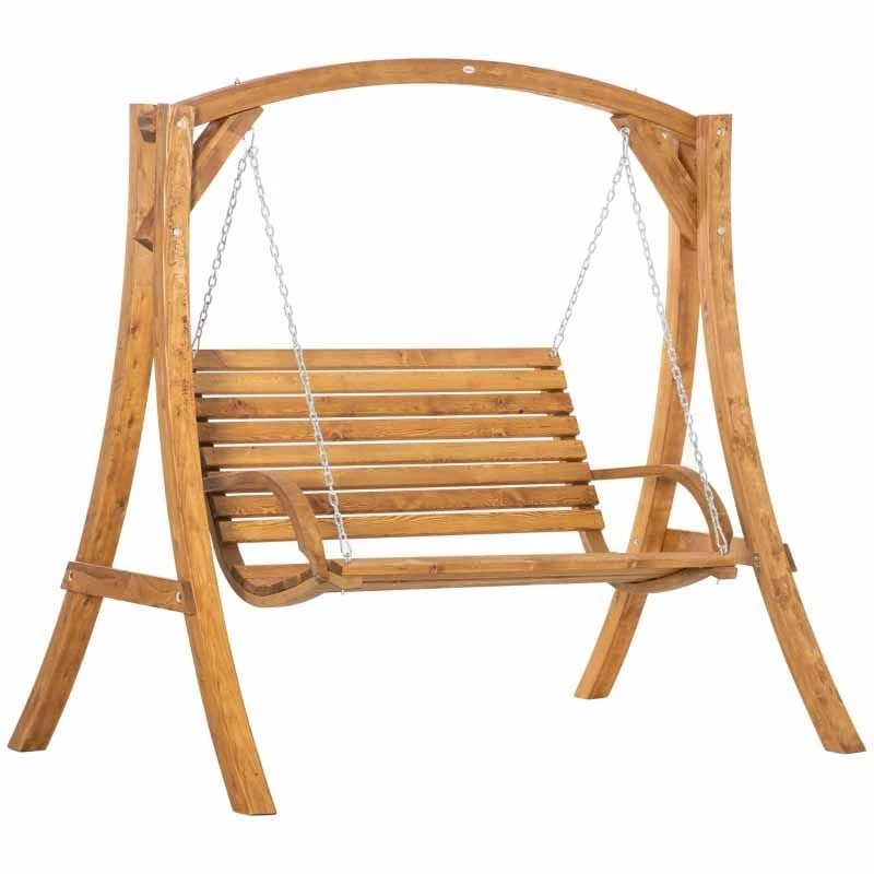 Outsunny 2 Seater Pine Wood Garden Swing Chair - Brown - 84A-219 - Image 6