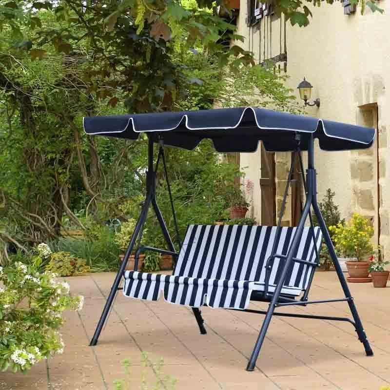 Outsunny 3-Seater Canopy Steel Swing Chair - Blue - 84A-054V01BU - Image 9