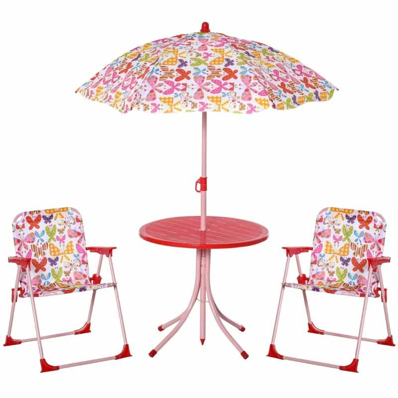 Outsunny Kids Folding Picnic Table And Chairs Set - Butterfly Pattern - 312-025PK - Image 9