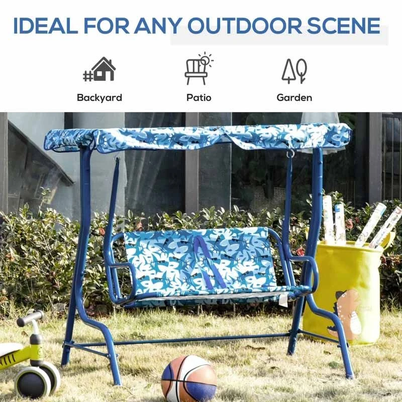 Outsunny 2-Seater Kids Canopy Garden Swing Chair - Blue- 312-026 - Image 9