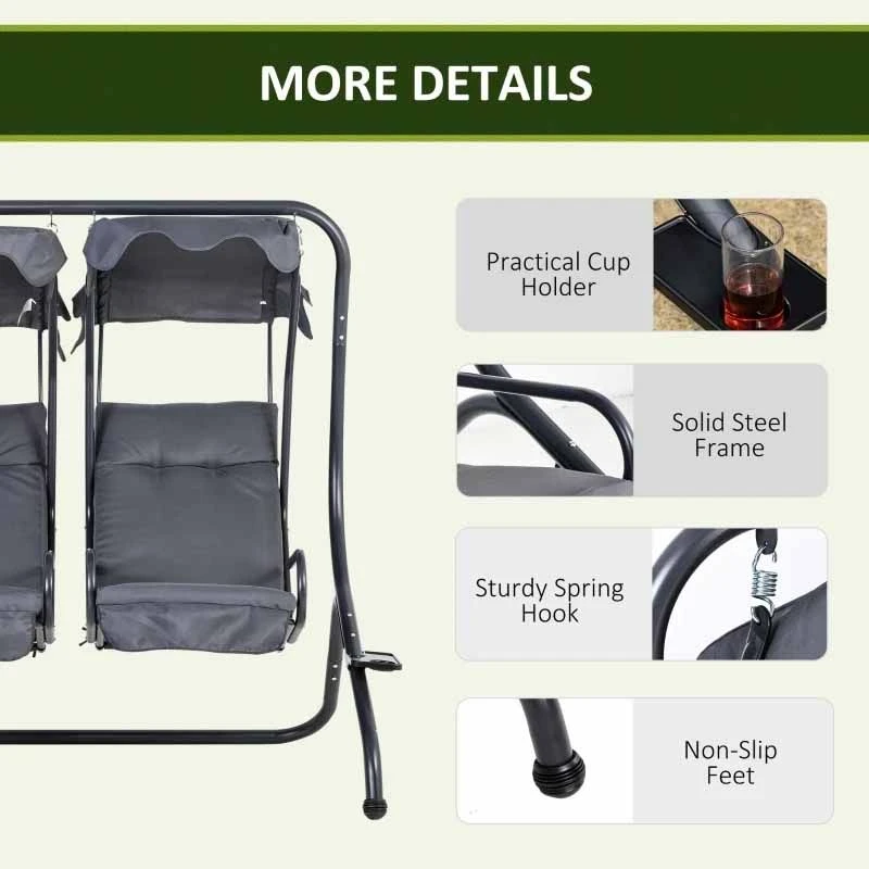 Outsunny 2 Seater Seperate Canopy Garden Swing Chairs - Grey - 84A-052V71 - Image 3
