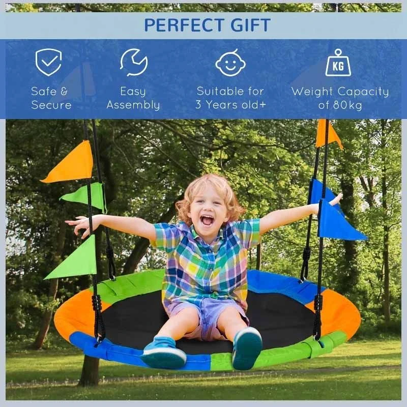 Outsunny Colourful Saucer Tree Swing For Kids With Adjustable Rope - Blue / Green / Orange - 344-031 - Image 9