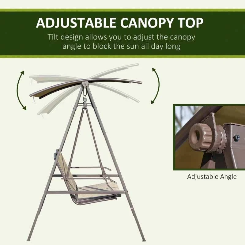 Outsunny 2 Seater Garden Swing Chair With Canopy - Brown - 84A-251BN - Image 6