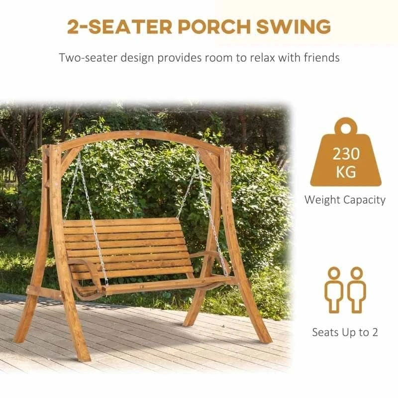 Outsunny 2 Seater Pine Wood Garden Swing Chair - Brown - 84A-219 - Image 7