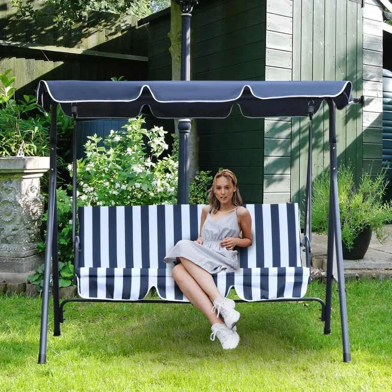 Outsunny 3-Seater Canopy Steel Swing Chair - Blue - 84A-054V01BU