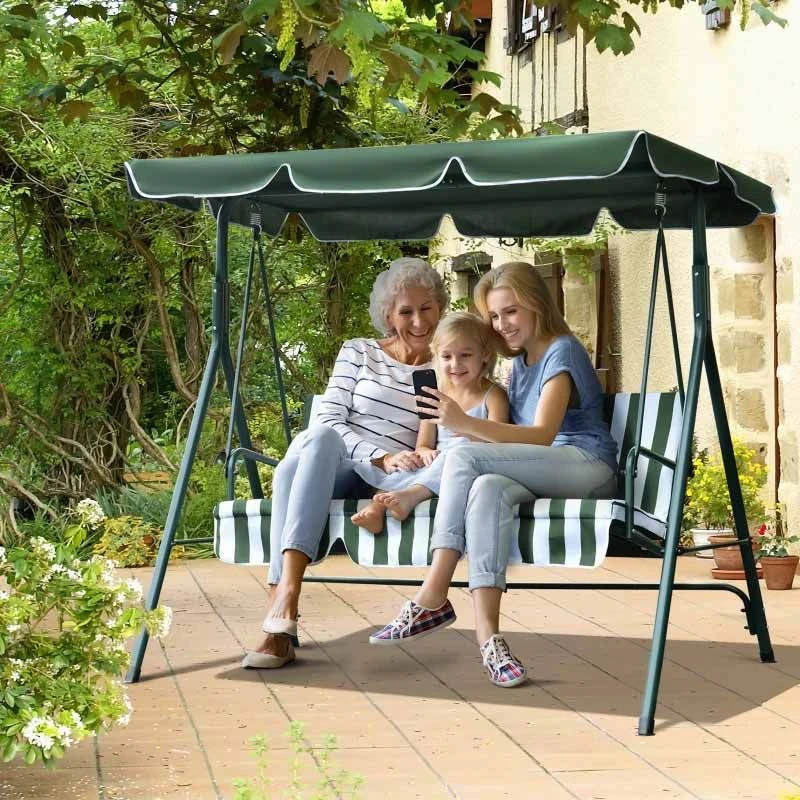 Outsunny 3-Seater Garden Swing Chair - Green - 84A-054V01 - Image 9