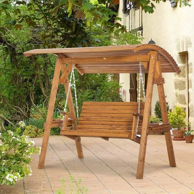 Outsunny 2 Seater Pine Wood Garden Swing Chair - Brown - 84A-218 - Image 9