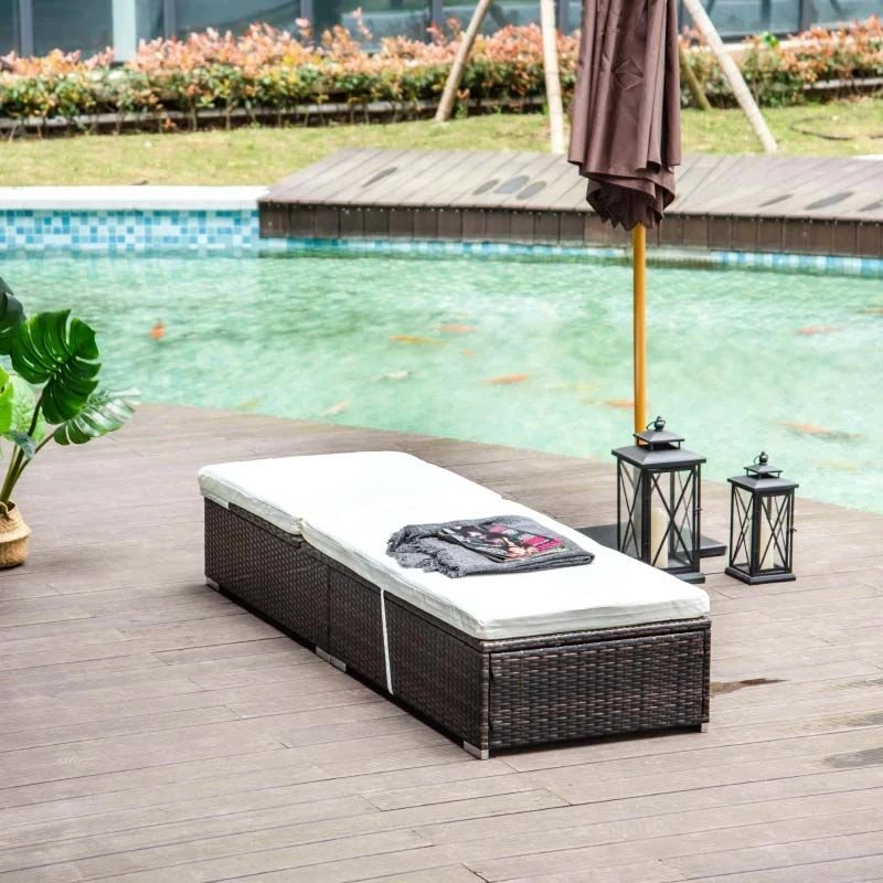 Outsunny Rattan Reclining Sun Lounger - Brown - 01-0230 - Image 7