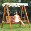 Outsunny 2-Seater Larch Wood Swing Chair - Cream - 01-0303
