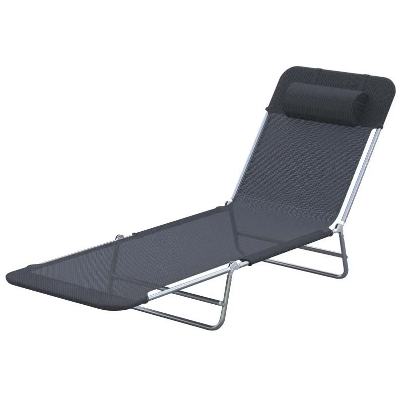 Outsunny Reclining Sun Lounger With Pillow - Black - 01-0336 - Image 2