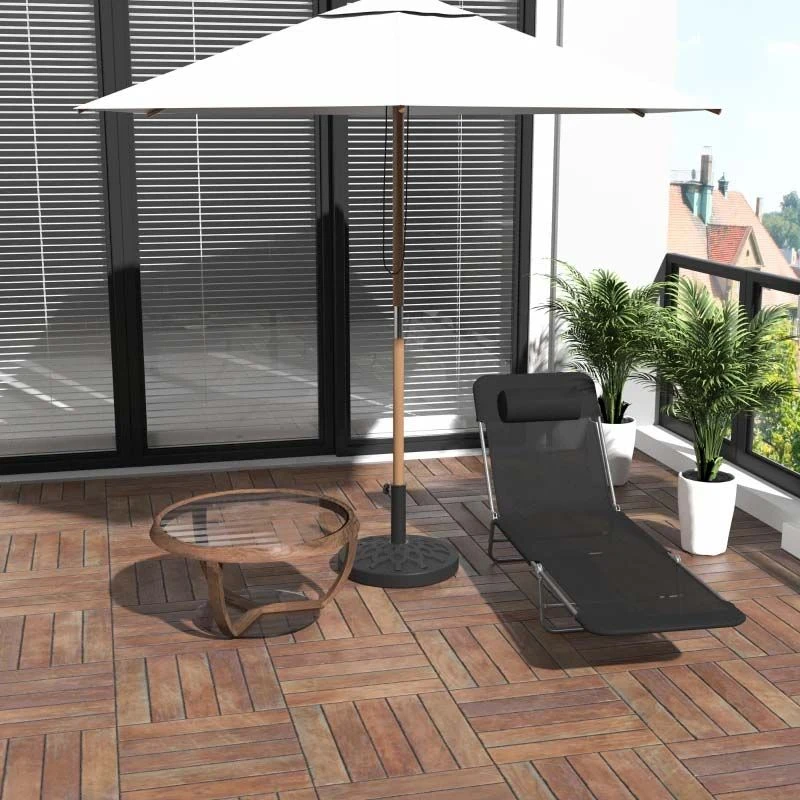 Outsunny Reclining Sun Lounger With Pillow - Black - 01-0336 - Image 9