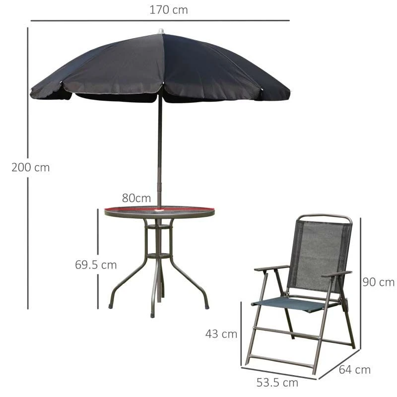 Outsunny 6 Piece Garden Patio Table & Chairs - Black - 01-0709 - Image 2