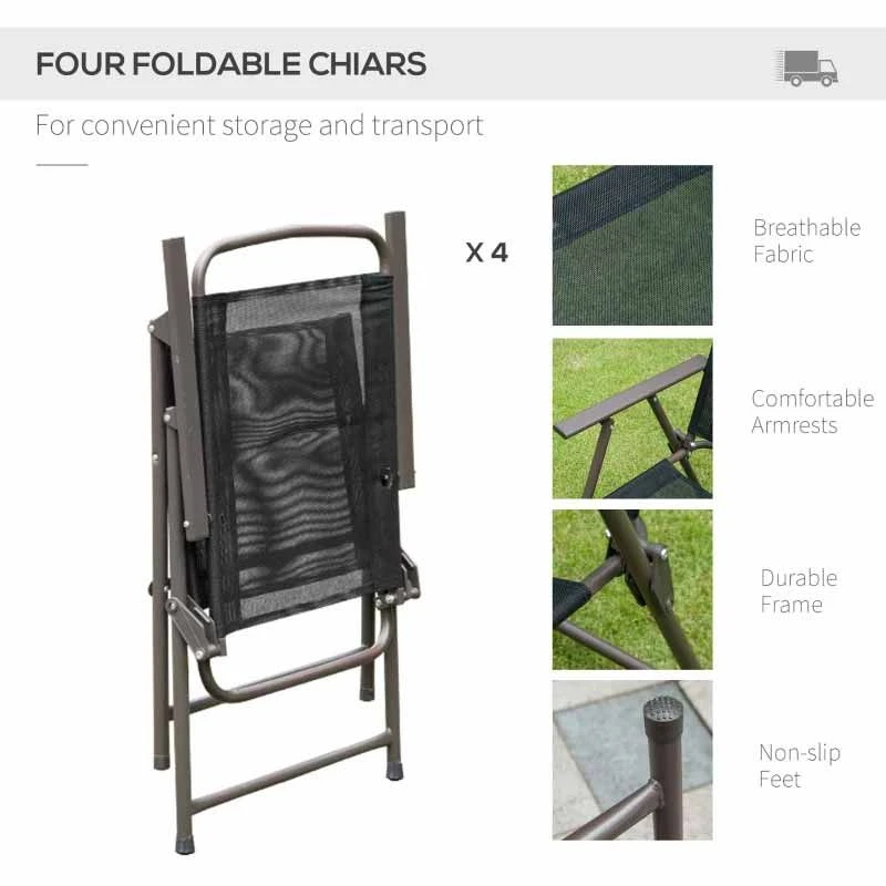 Outsunny 6 Piece Garden Patio Table & Chairs - Black - 01-0709 - Image 6