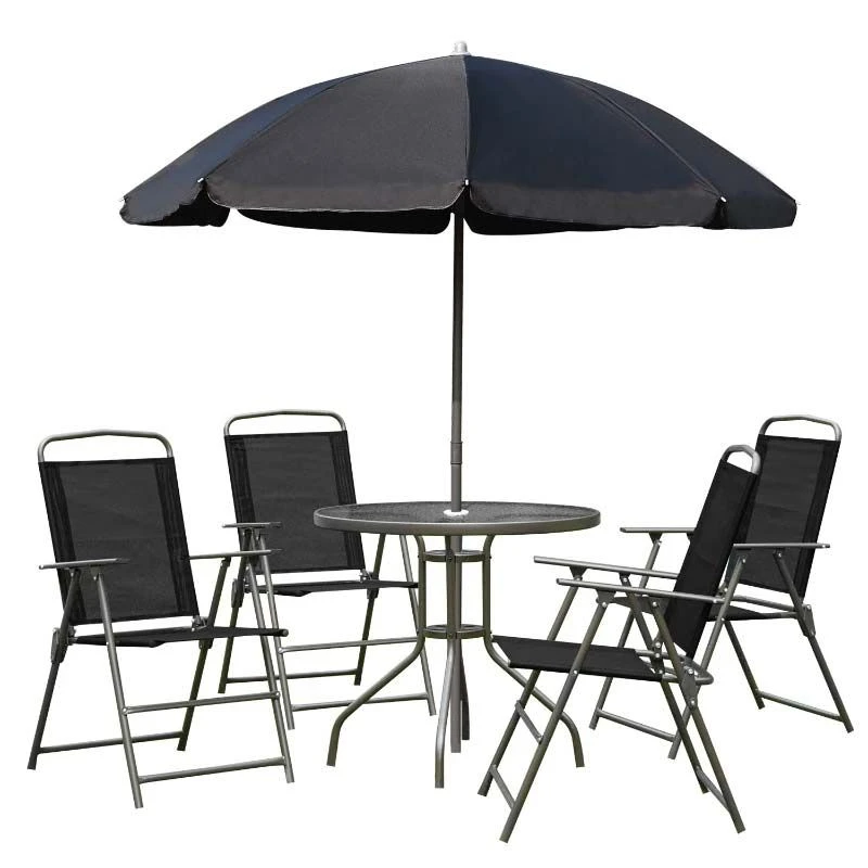 Outsunny 6 Piece Garden Patio Table & Chairs - Black - 01-0709 - Image 3