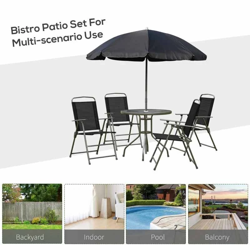 Outsunny 6 Piece Garden Patio Table & Chairs - Black - 01-0709 - Image 7