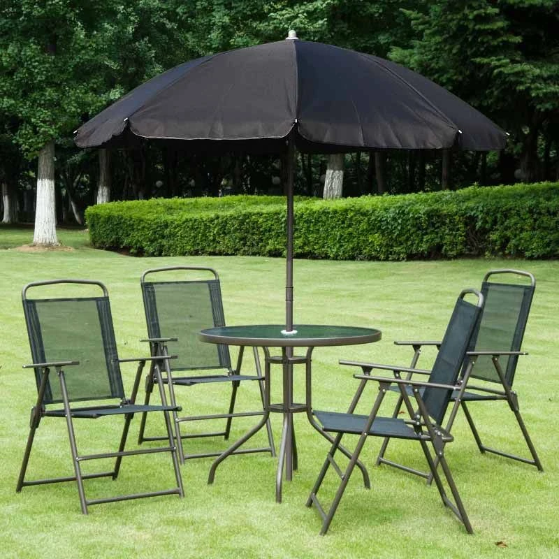 Outsunny 6 Piece Garden Patio Table & Chairs - Black - 01-0709