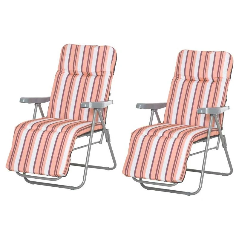 Outsunny 2-Piece Reclining Sun Lounger Set - With Cushions - Pink/White - 01-0711 - Image 2