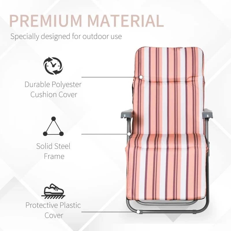 Outsunny 2-Piece Reclining Sun Lounger Set - With Cushions - Pink/White - 01-0711 - Image 5