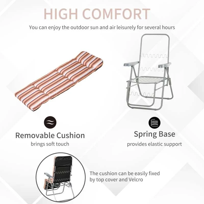 Outsunny 2-Piece Reclining Sun Lounger Set - With Cushions - Pink/White - 01-0711 - Image 6