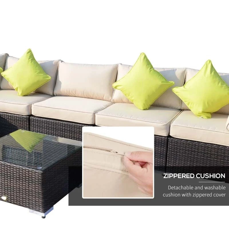 Outsunny 7-Seater Rattan Garden Furniture Set - Brown - 01-0713 - Image 5