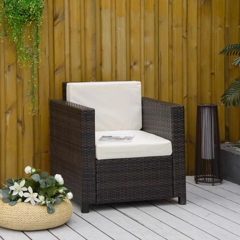 Outsunny Rattan Armchair - Brown/Cream - 01-0715 - Image 9