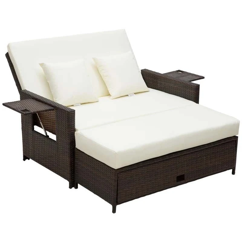 Outsunny 2-Seater Rattan Sofa Set With Foot Stool - Brown/Cream - 01-0777 - Image 2