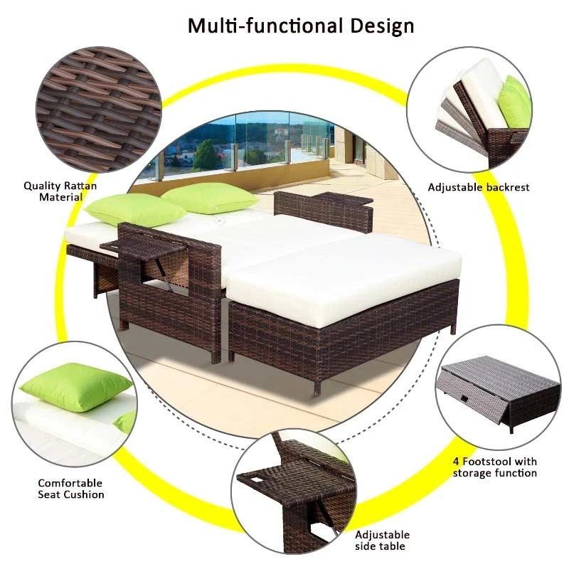 Outsunny 2-Seater Rattan Sofa Set With Foot Stool - Brown/Cream - 01-0777 - Image 6