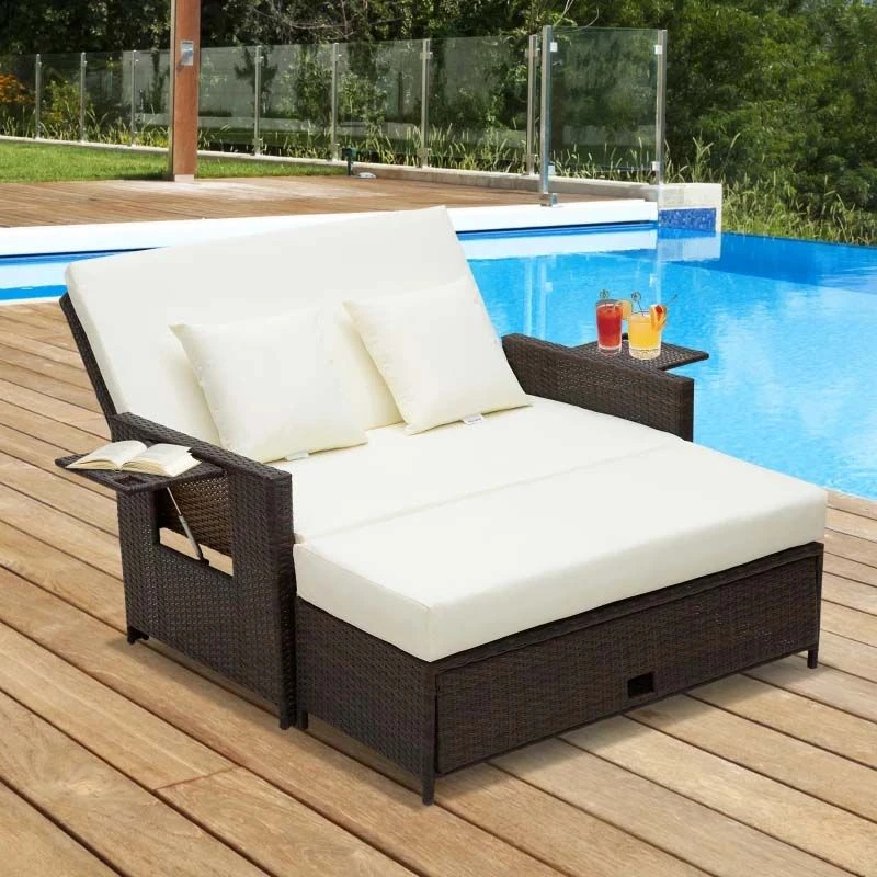 Outsunny 2-Seater Rattan Sofa Set With Foot Stool - Brown/Cream - 01-0777 - Image 10