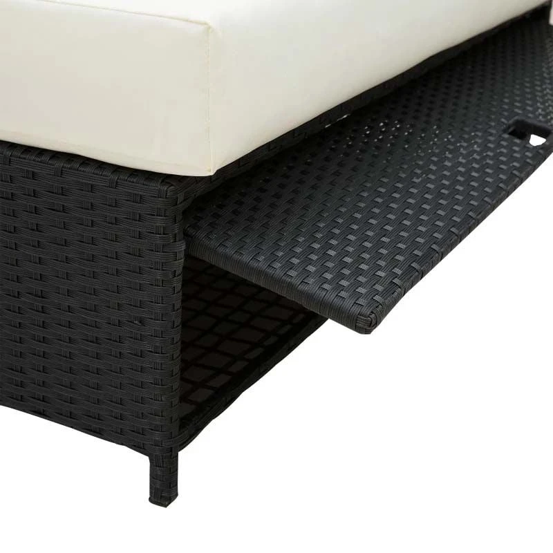 Outsunny 2-Seater Rattan Sofa Set With Foot Stool - Black/Cream - 01-0784 - Image 8