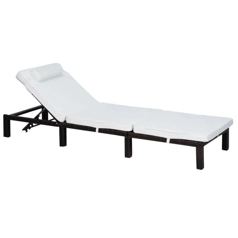 Outsunny Reclining Rattan Sun Lounger With Pillow - Cream - 01-0785 - Image 2