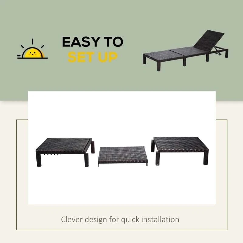 Outsunny Reclining Rattan Sun Lounger With Pillow - Cream - 01-0785 - Image 7