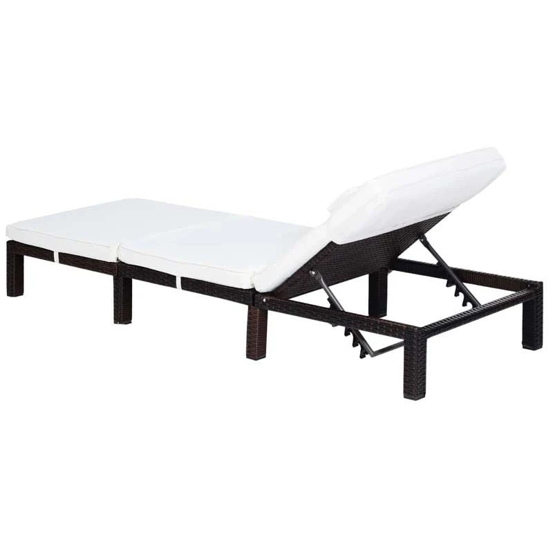 Outsunny Reclining Rattan Sun Lounger With Pillow - Cream - 01-0785 - Image 10