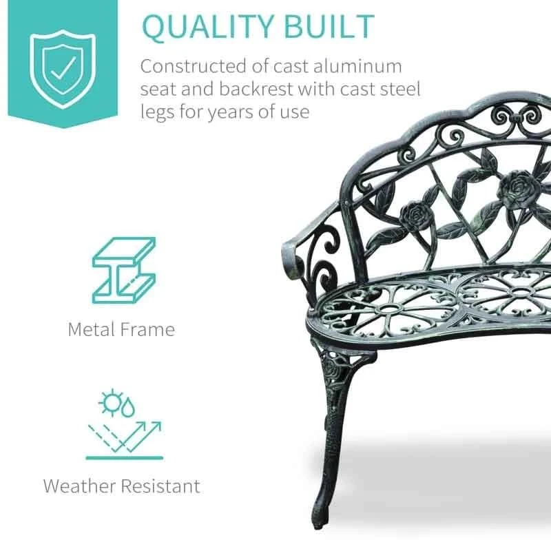 Outsunny Cast Aluminum Garden Bench - Antique Green - 01-0794 - Image 5