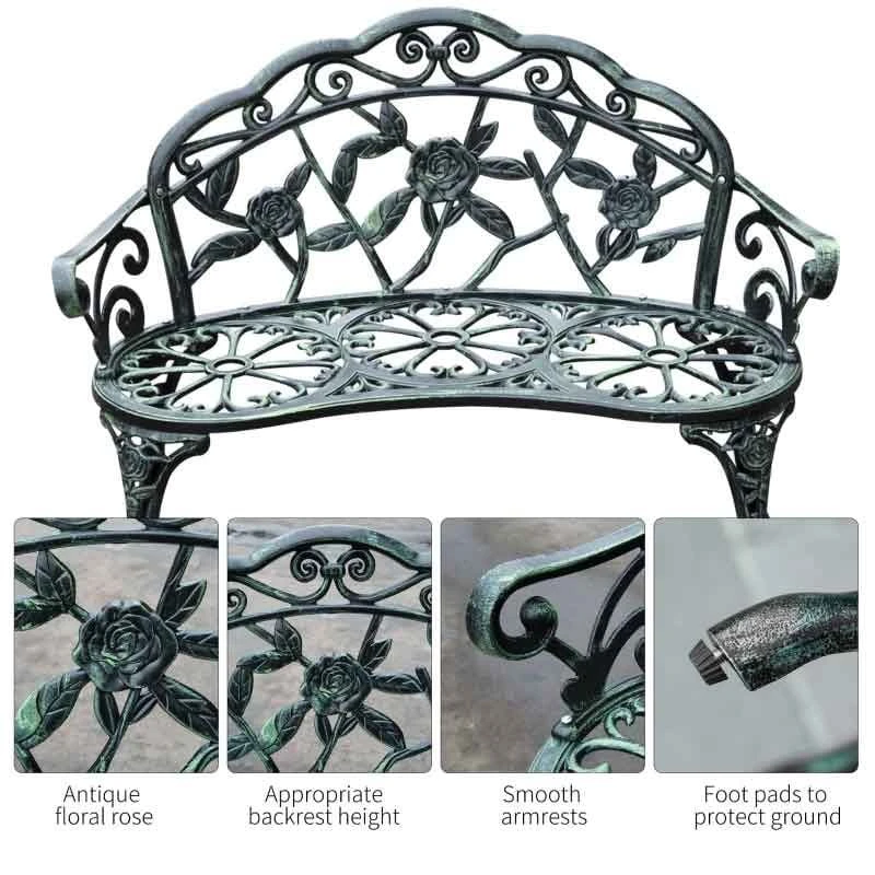 Outsunny Cast Aluminum Garden Bench - Antique Green - 01-0794 - Image 6