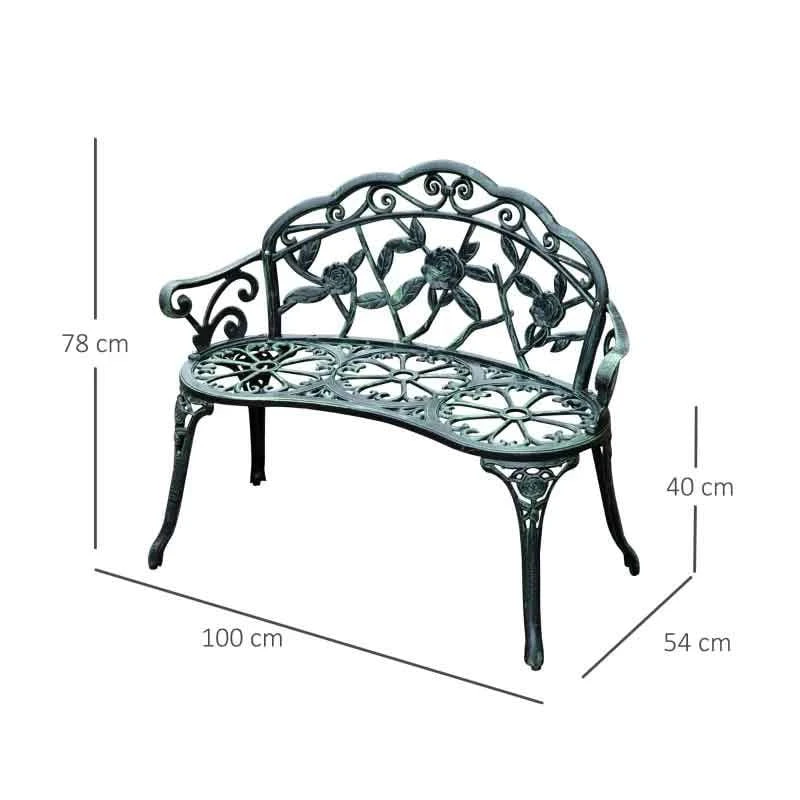 Outsunny Cast Aluminum Garden Bench - Antique Green - 01-0794 - Image 3