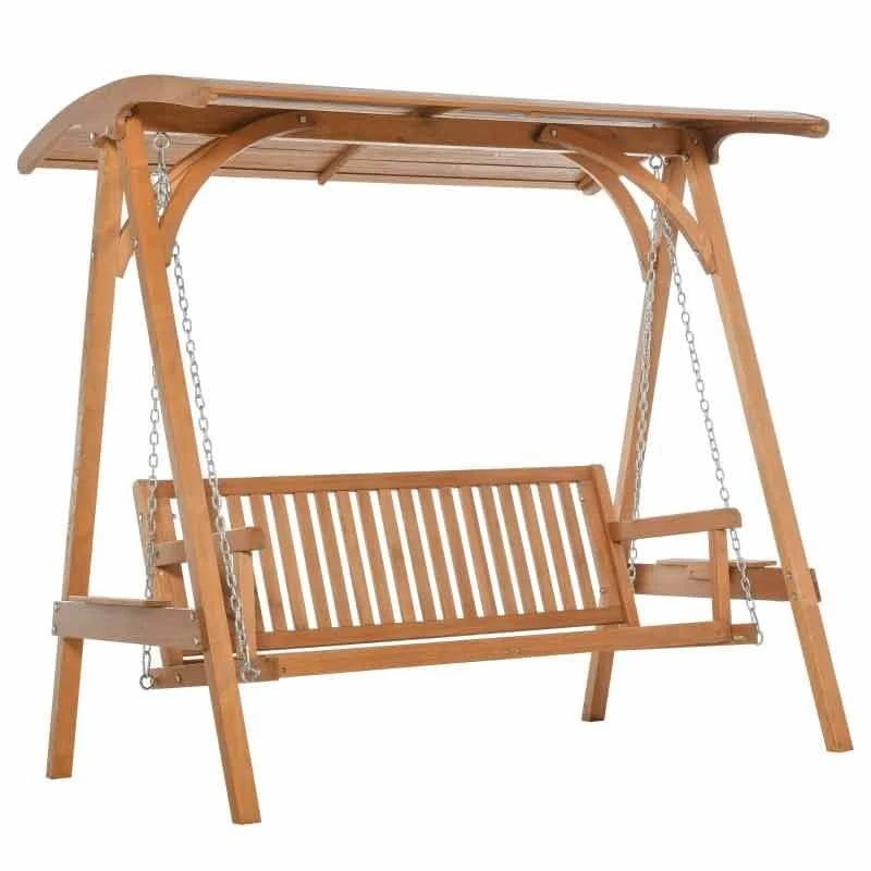 Outsunny 3-Seater Larch Wood Swing Chair - Teak - 01-0863 - Image 2