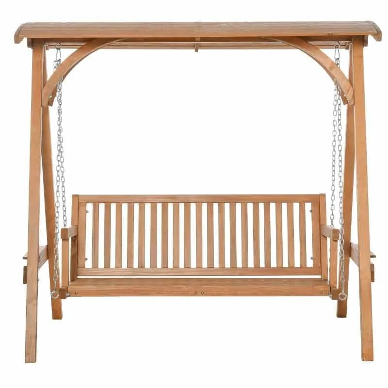 Outsunny 3-Seater Larch Wood Swing Chair - Teak - 01-0863 - Image 3
