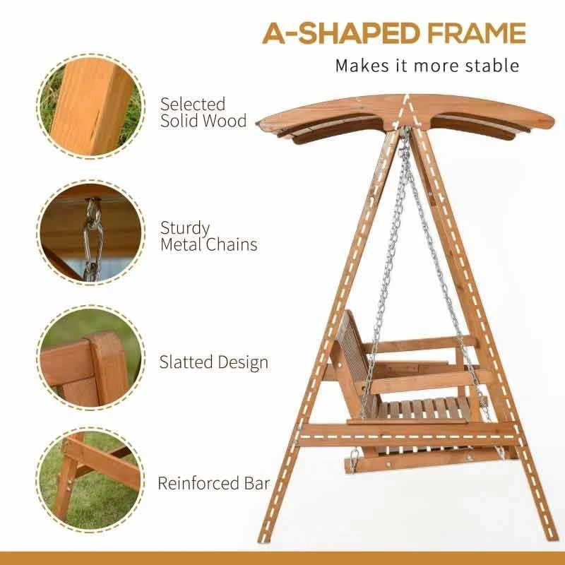 Outsunny 3-Seater Larch Wood Swing Chair - Teak - 01-0863 - Image 9