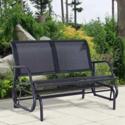 Outsunny Textilene Double Seat Garden Swing Chair - Black - 01-0893