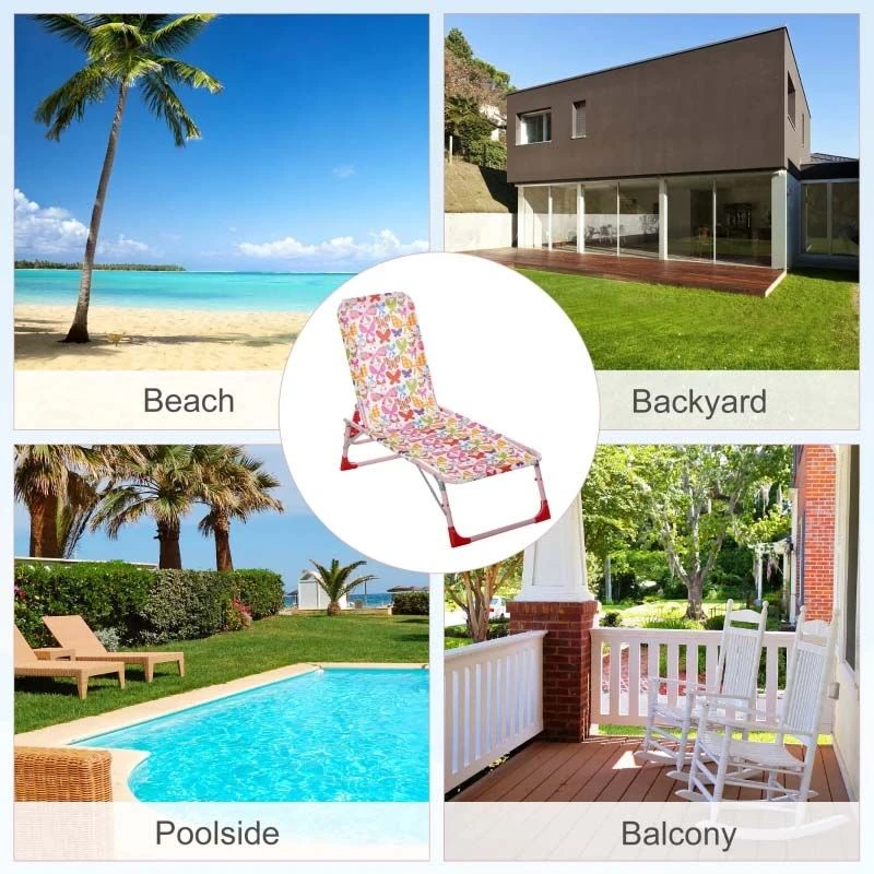 Outsunny Kids Reclining Sun Lounger - Pink - 312-028PK - Image 6