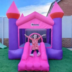 Outsunny Bouncy Castle With Slide - 3.5 X 2.5 X 2.7m - Pink/Purple - 342-015V70
