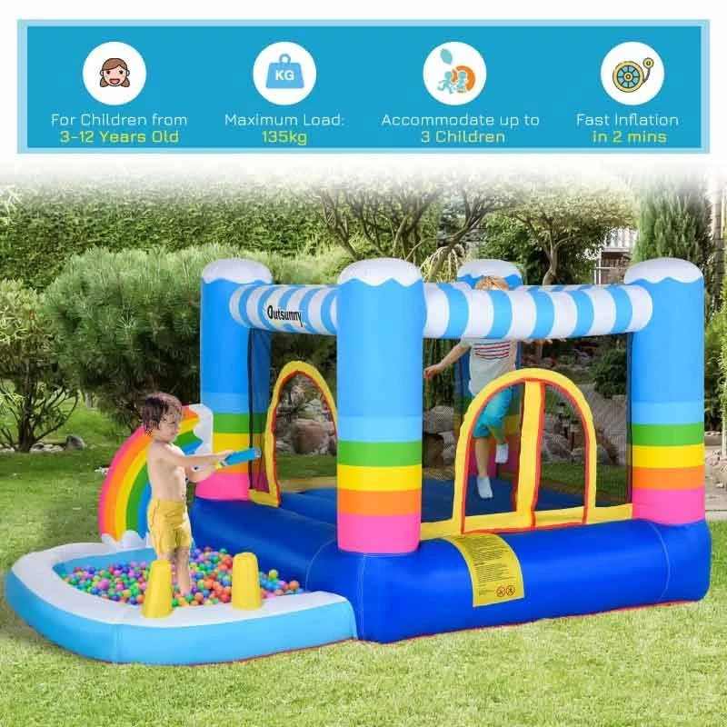 Outsunny Rainbow Bouncy Castle With Pool - 2.9 X 2 X 1.55m - 342-019V70 - Image 6