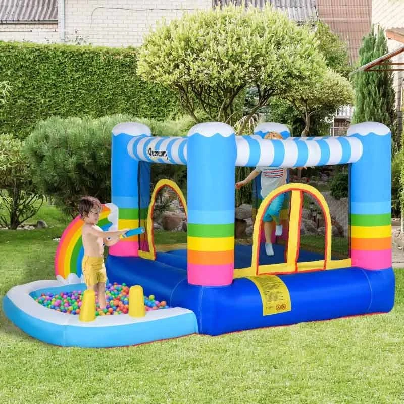 Outsunny Rainbow Bouncy Castle With Pool - 2.9 X 2 X 1.55m - 342-019V70