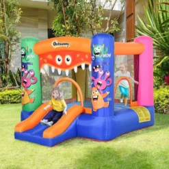 Outsunny Monster Bouncy Castle With Slide - 180 X 250 X 175cm - 342-021V70